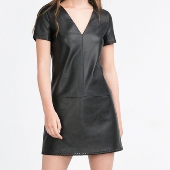 Zara Dresses & Skirts - COPY - Zara v neck mini faux leather dress size xs